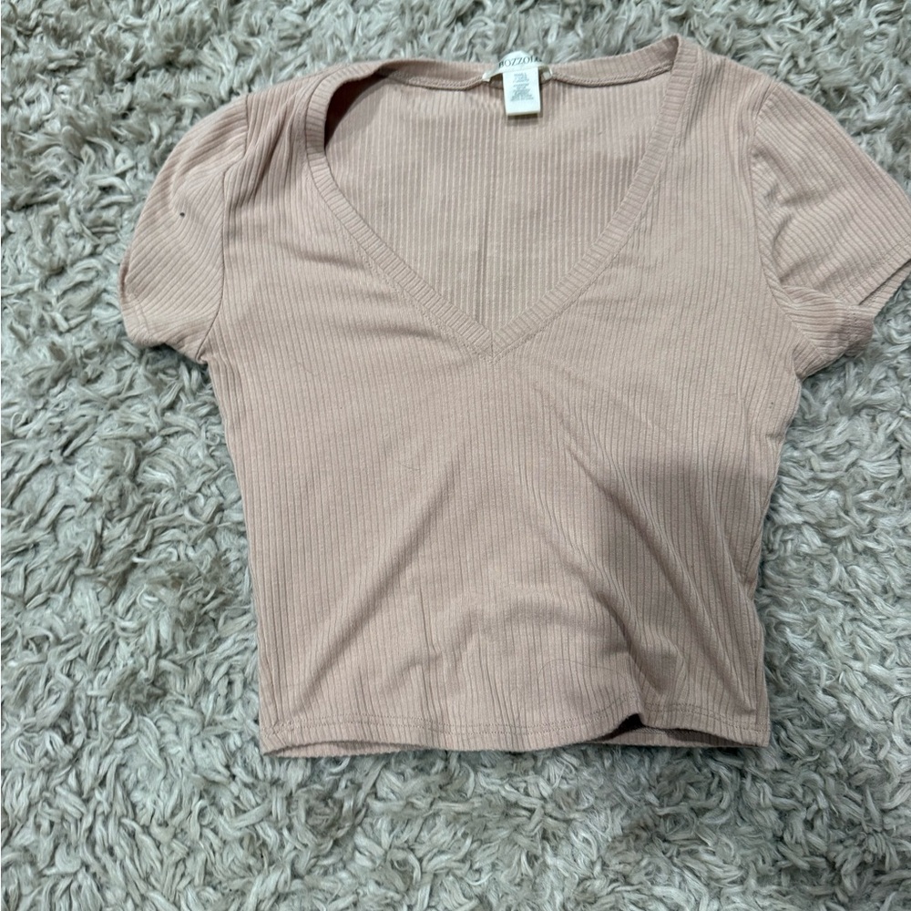 Pink and Tan Ribbed Crop Tops - Picture 3 of 3